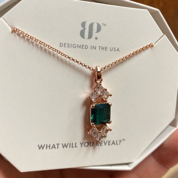 Lab Created Emerald With Rose Gold Plating Necklace - Picture 3 of 5